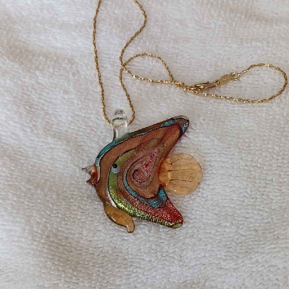 Simons Dichroic Jewelry - Colorful Glass Fish Pendant Necklace